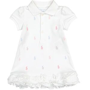 baby girl white Ralph Lauren Polo 100% cotton embroider horse dress ruffle 12 m